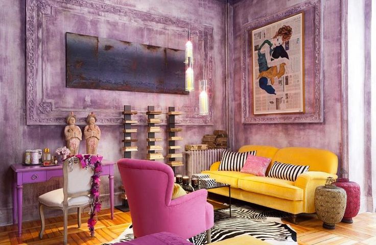 pink navy yellow living room