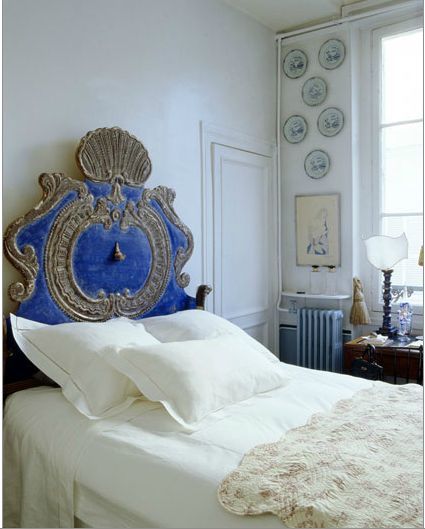 French Parisian Ornate Blue Headboard Interiors By Color