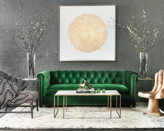 emerald green and gold living room