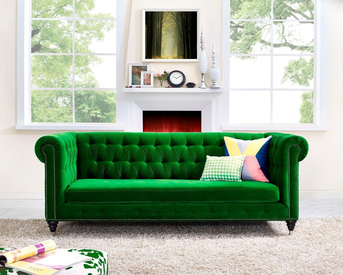 green velvet sofa living room decor