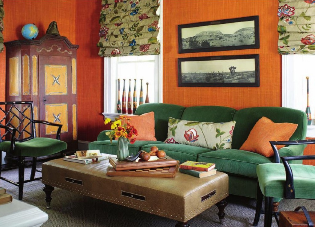 Beige Green And Orange Living Room