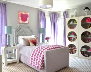 Eclectic Teen Room For Girls With Gray Walls And Purple