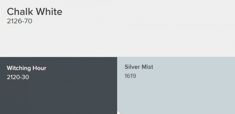 Benjamin Moore Chalk White Paint Color Schemes Interiors By Color   Benjamin Moore Chalk White Goes With Witching Hour And Silver Mist 768x375 