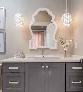 Benjamin Moore Chelsea Gray Bathroom Paint Color Scheme in Medium Gray and White.