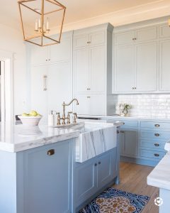 Light Blue Paint, Marble and Brass Kitchen Design - Interiors By Color