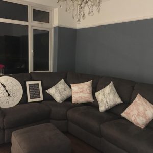 Dulux Denim Drift painted living room color scheme.