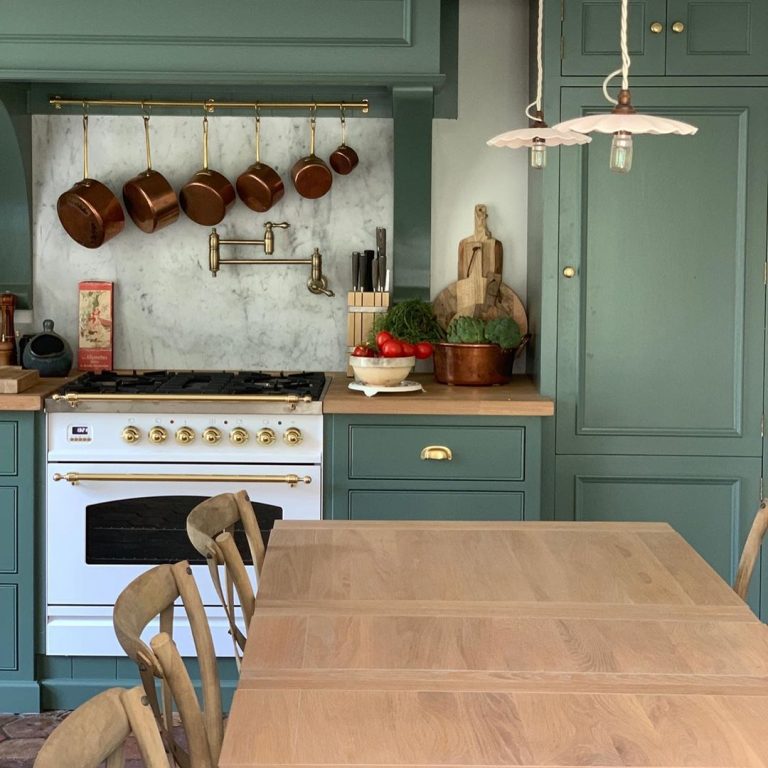 Farrow And Ball Green Smoke Paint Colour Interiors By Color   Farrow And Ball Smoke Green Painted Kitchen Cabinets French Provincial 768x768 