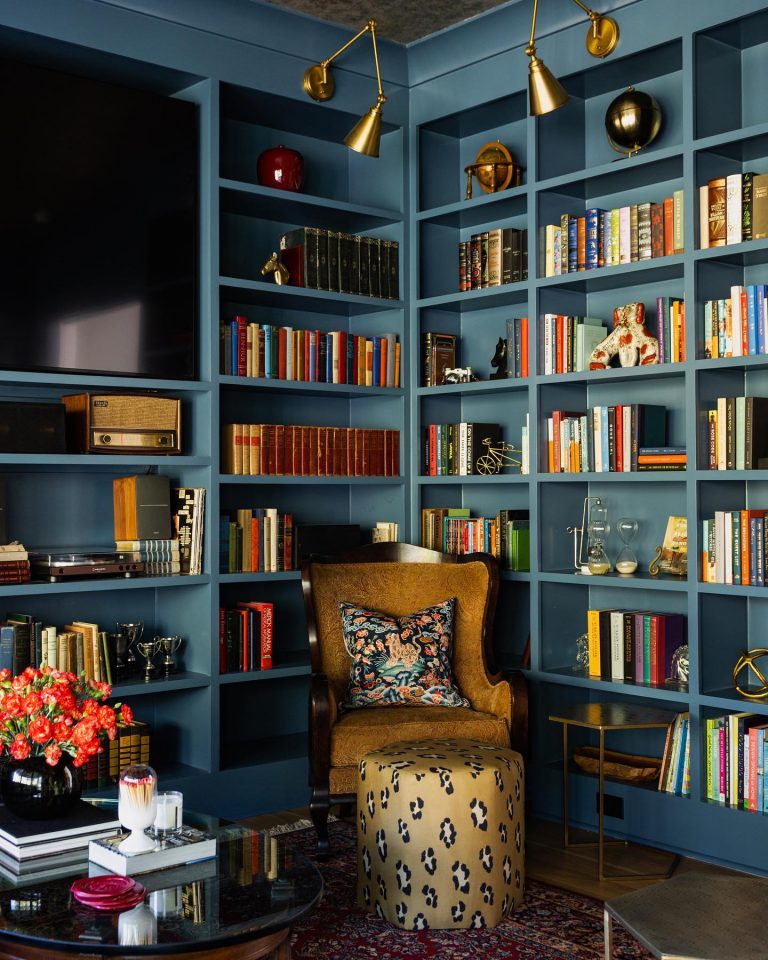 Teal Blue Home Library - Interiors By Color