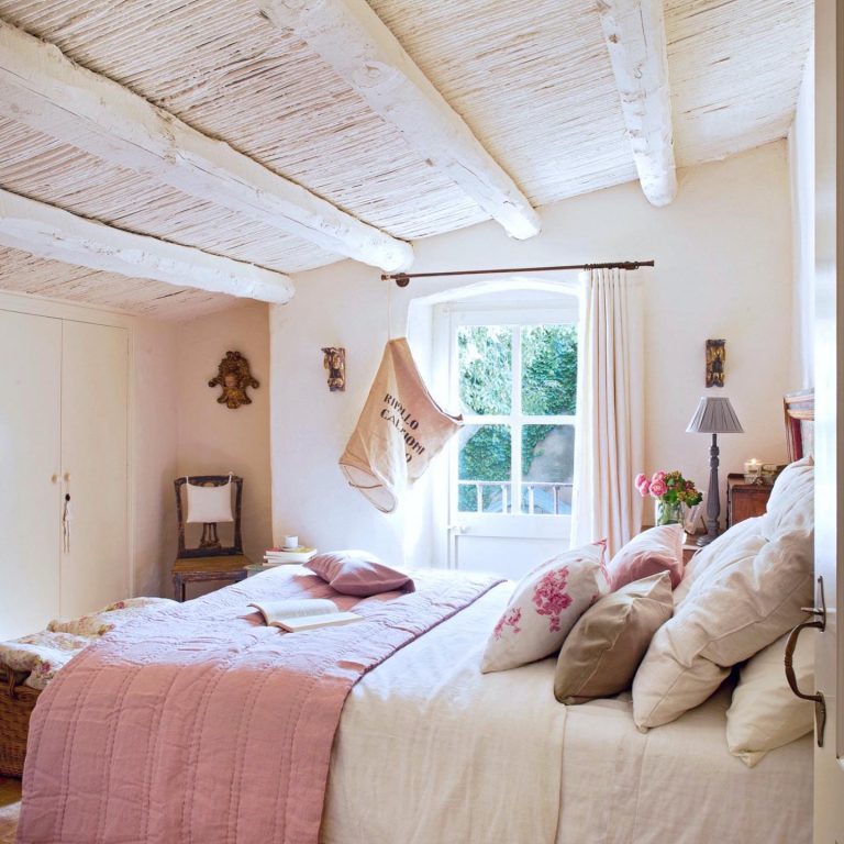 Country Bedrooms Inspiration For 2023 Interiors By Color   White And Pastel Pink Barn Bedroom 768x768 