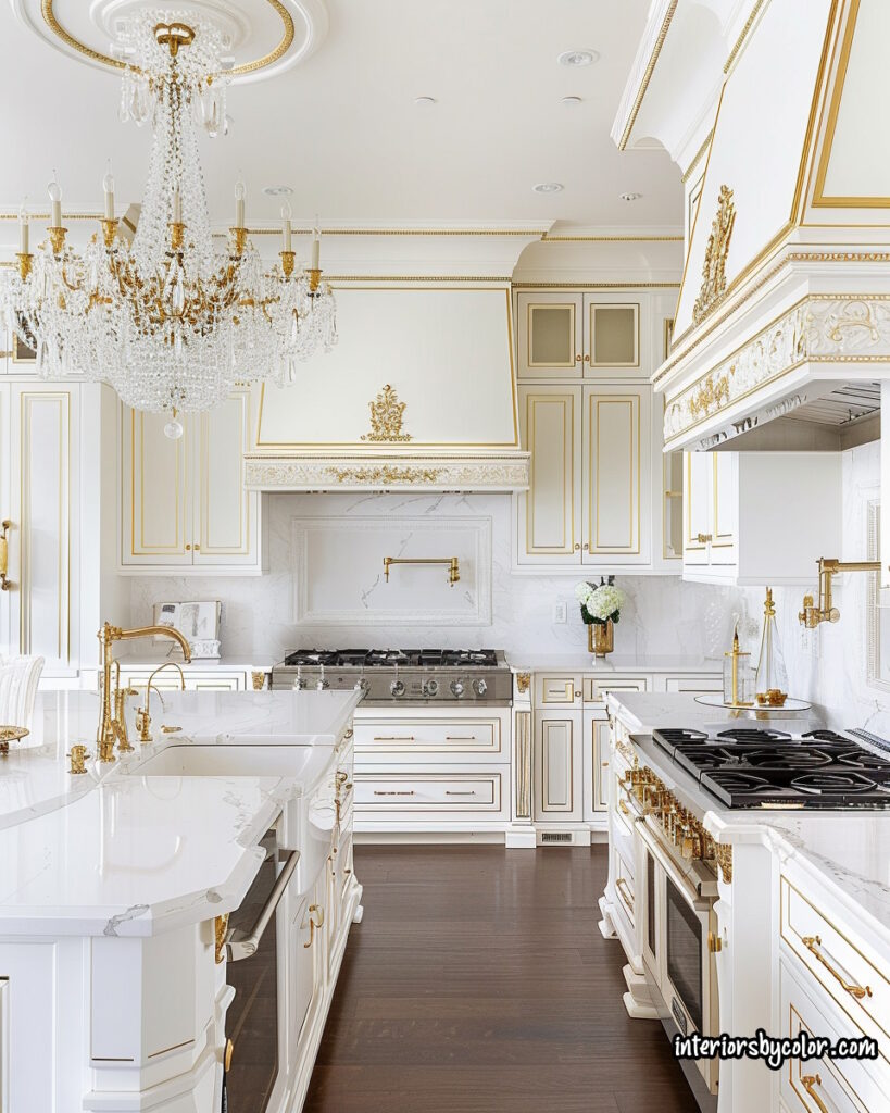 opulent white and gold kitchen design