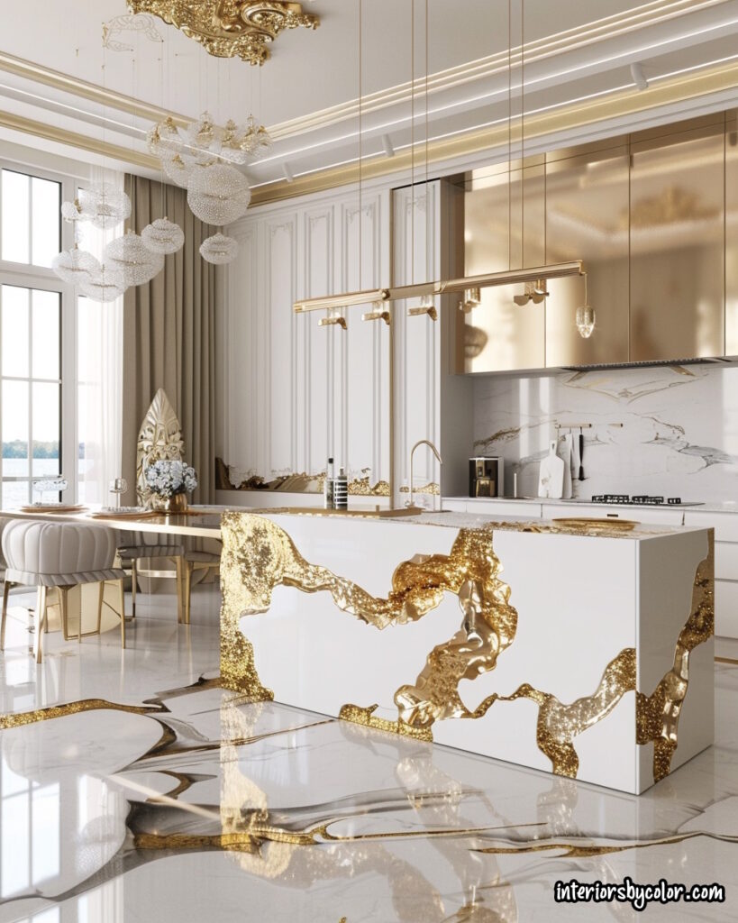 white and gold kitchen contemporary