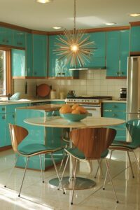 Bold Hues and Retro Flair: A Mid-Century Modern Kitchen Oasis