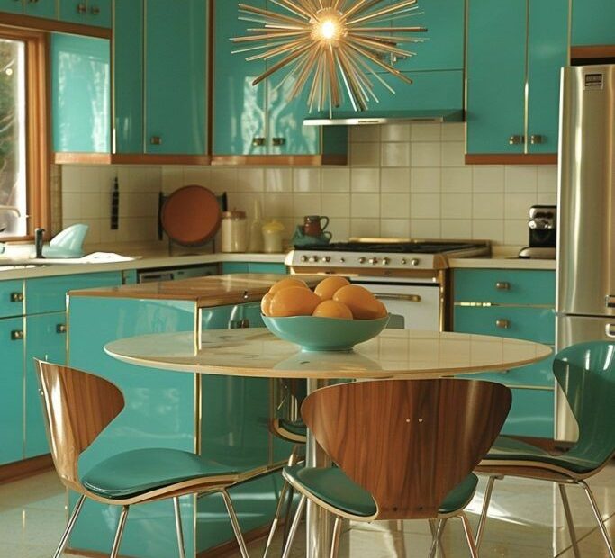 Bold Hues and Retro Flair: A Mid-Century Modern Kitchen Oasis